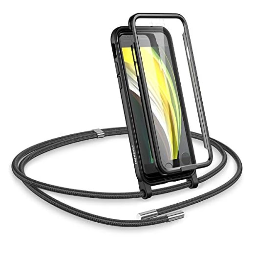 SURITCH Fodral för iPhone SE 2020/iPhone 7/iPhone 8, [inbyggt skärmskydd] telefonfodral med snodd för hängande skyddsfodral med band, stöttåligt silikonfodral för iPhone SE 2020 4,7 tum (svart)