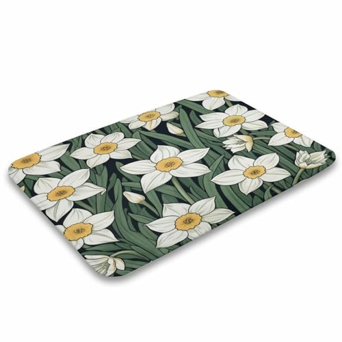White Daffodil Flower Bathroom Mats Rugs Spring Daffodil Flower Door Mat Coral Velvet Non Slip Shower Mat Bedroom Rug Kitchen Toilet Floor 20