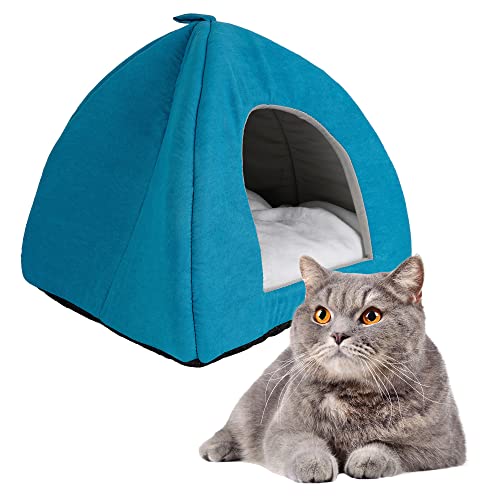 Crea Caty - Cuccia per gatti Morbida Calda Lettino casa Letto Igloo Interno casetta cuccetta Chiusa per Gatto, Cani Piccoli, lettino Cuccioli.Nicchia nido per Gatti. (AZZURRO)