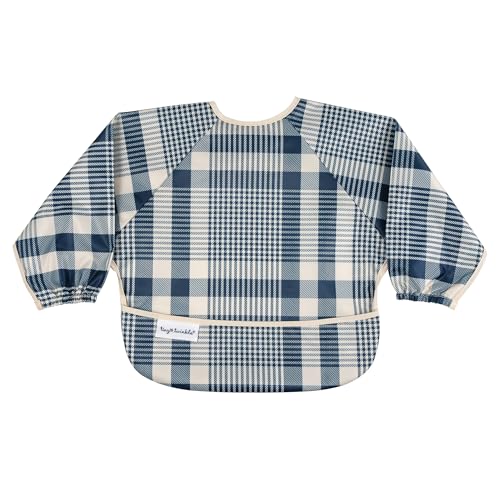 Image of Tiny Twinkle Long Sleeve Bib for Babies & Toddlers | Waterproof Smock Bib for Eating | Machine Washable & Mess-Proof Feeding Essentials | Newborn Shower Gift (Gingham, Small 6-24 Months)