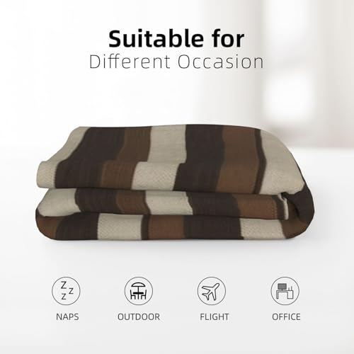 Couverture de flanelle de 320 g marron à rayures compacte et douce - 6