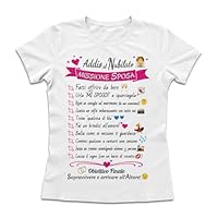 Gigio Store Maglietta Addio al Nubilato Sposa - Checklist Missioni Divertenti & Originali - T-Shirt Donna con Emoji Simpatiche - Idea Regalo Perfetta per Festa Futura Sposa (Bianco – Taglia L)