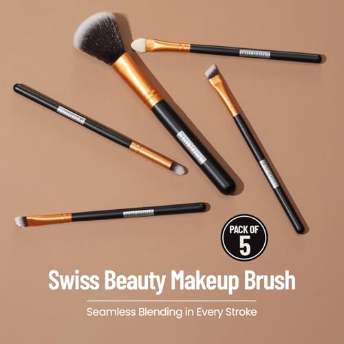 Swiss Beauty Makeup Brushes Set, Makeup Accessory,Gold, 5U