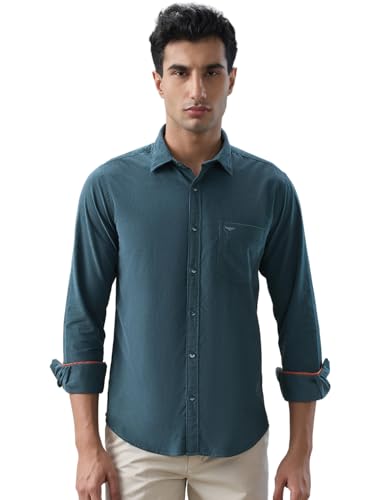 Image of Park Avenue Men Slim Fit Solid Pattern Pure Cotton Semi Cut Away Collar Full Sleeve Casual Shirt
