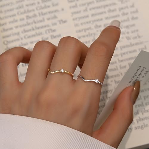 SUYACS Dainty 14K Gold Plated V Rings for Women Non Tarnish 925 Sterling Silver CZ Birthstone Wedding Bands Engagement Promise Ring Stackable Thin Simple Ring Jewelry Birthday Gifts for Her4