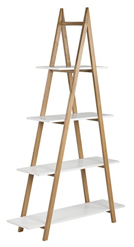 Universal Expert Abacus 4-Tier Ladder Bookcase, Leaning Free Stand Wood Bookshelf Frame Storage Rack, Display Shelf For Home Office, Oak And White #TOP1