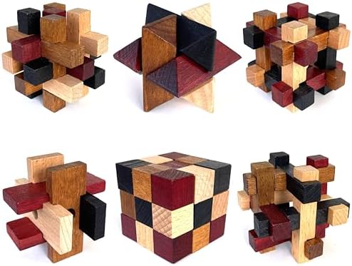 Wooden Brain Teaser Puzzles 6 Pack - 3D Brain Teasers for Adults ...
