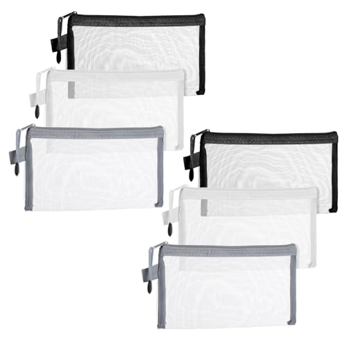 LIQWEI 6 Stück Transparente Federmäppchen, Zip Mesh Reißverschluss Nylon Mäppchen Transparentes Mäppchen Schreibwaren Aufbewahrungsbeutel Für Reise Kosmetik Schule Bürobedarf