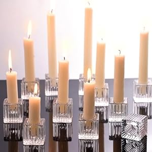 LETINE 12pcs Vertical Stripe Glass Candlestick Holders