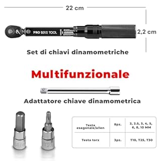 PRO BIKE TOOL 1/4 Set di chiavi dinamometriche - Kit di manutenzione per biciclette da strada e da montagna - Include prese a brugola e Torx - chiavi dinamometriche - chiave dinamometrica bicicletta -