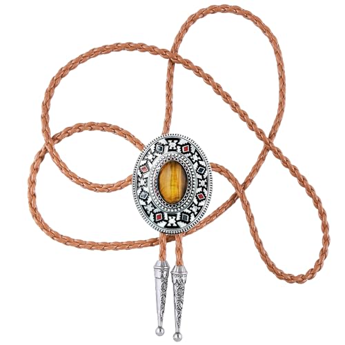 Image of Btilasif Bolo Tie Brown for Men, Scorpion Luminous Stone Cowboy Tie Western Leather Necktie Necklace for Women