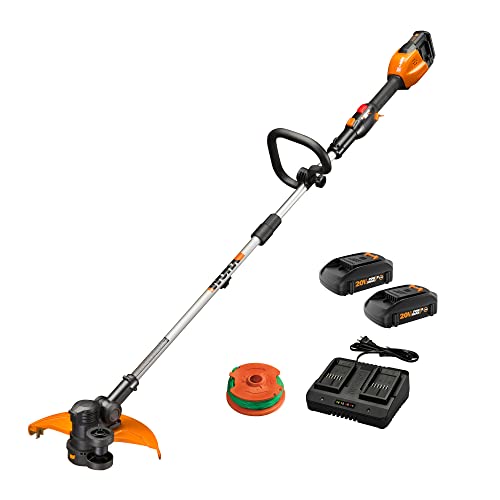 WORX Cordless String Trimmer & Lawn Edger, 13'' Electric Weed Wacker with Command Feed, 40V Weed Eater with 90° Pivoting Head, 2 Batteries & Charger Included, WG184 by WORX - Used condition - US$161.80