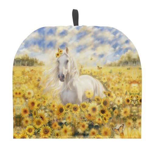 Image of Sunflower Horse Print Handmade Tea Cozy Kitchen Home Decorations Teas Cosy Creative Gifts Tea Cozies for Teapot Keep Warm Double Tnsulated Kettle Cover for Office