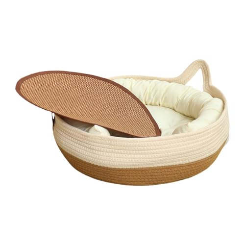 Generic 小型犬猫用の寝床 編み込みデザインのペットベッド 通気性あり ポータブルタイプ 子猫やハムスターにも適応, M with Pillow