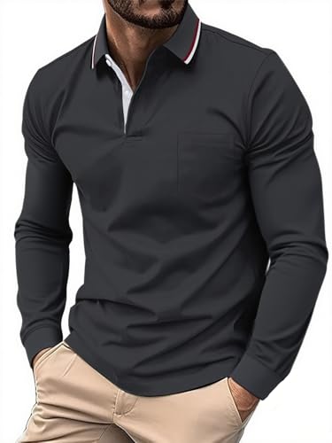 JACKETOWN Poloshirt Langarm Herren Golf Polo Shirts Knopfleiste Polohemd Arbeit Casual Hemd mit Tasche Männer Atmungsaktives Pullover Herbst Winter M-3XL JACKETOWN Poloshirt Langarm Herren Golf Polo Shirts Knopfleiste Polohemd Arbeit Casual Hemd mit Tasche Männer Atmungsaktives Pullover Herbst Winter M-3XL