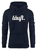 MoonWorks weicher Hoodie für Damen mit läuft Spruch, Sweatshirt mit Kapuze Kapuzenpullover Navy XS