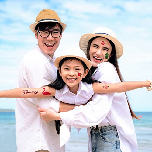 Flamingo Temporary Tattoo Hawaiian Fake Tattoos Summer Tattoo Supplies Tropical Design Luau Party Tattoo Stickers Decals Beach Pool Waterproof Face Body Festival Tattoo Decorations For Adult Kids10Pcs #TOP2