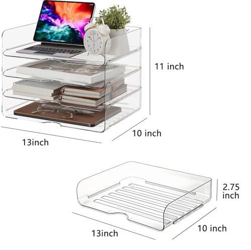 Image of 4 Trays Desk Organizer, Stackable Organizers and Storage, Clear Letter Tray for File Paper, Office Supplies, A4 Office File, Books, Notes, Paper Folder