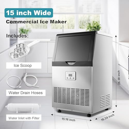 Image of Amzgachfktch Commercial Ice Maker 100 Lbs /24H, Auto Self-Cleaning Ice Maker, LED Display, Blue Light, Under Counter /Freestanding Ice Machine for Home /Restaurant /Bar /Hotel