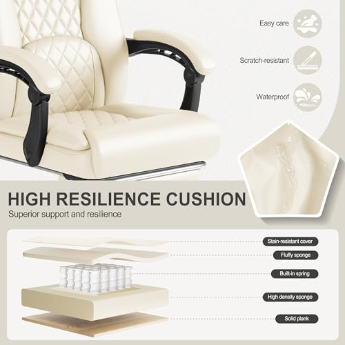 Image of Homall Executive Home Office Chair with Lumbar Support,400lbs Adjustable Ergonomic High Back Office Chair Reclining Managerial Chair for Home Office (Beige)