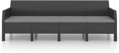 Miniatura 3 de DGZLIIO Sillas de patio, muebles de balcón, juegos de patio, sofá de patio de 4 plazas con cojines, ratán de polipropileno antracita adecuado para