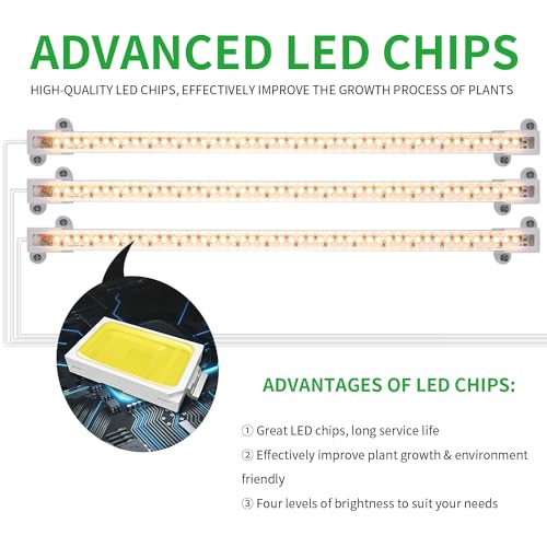 LED Grow Light Strips, Full Spectrum Plant Growing Lights for Indoor Plants 3500K, 144 LEDs Plant Lamp with 3/9/12H Timer, 10 Dimmable Levels, 3 Head 13 Inches