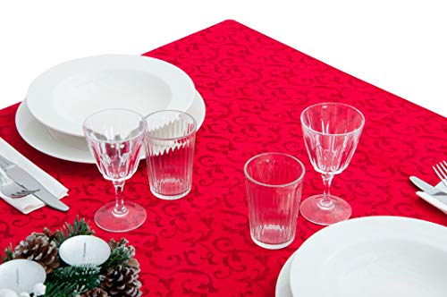 goldehome Nappe de Noël avec élégant décoration à Fantaisies. Nappe de Noël Table de 8 ou 12 Personnes. 140 x 180 cm Rouge Cover