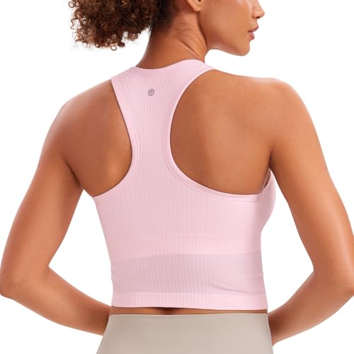 Image of CRZ YOGA Seamless Rib Racerback Crop Tank | Light Support, Removable Pads, Yoga, Ribbed, Racerback, Longline Sports Bras for Women