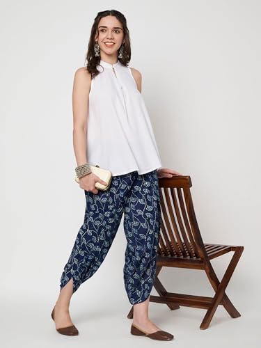 Image of 9rasa Women's Cotton Solid Harem Dhoti Pants for Casual FusionWear Workwear