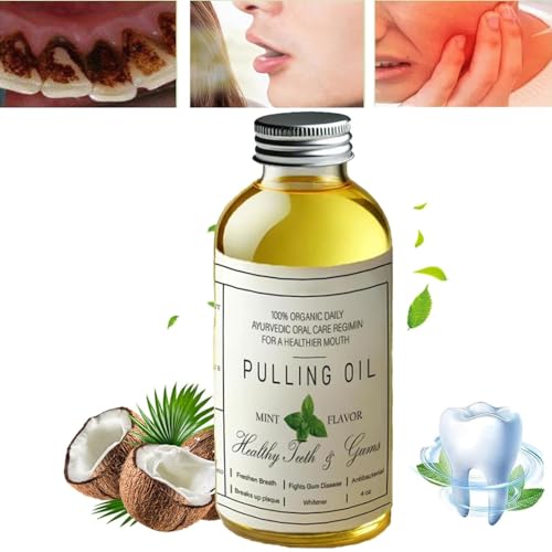 Aceite de coco orgánico puro, 4 onzas, sabor a menta, aceite de extracción de cocofresha, aceite de tracción totalmente natural, potente aceite orgánico de coco y menta, cuidado bucal suave y eficaz,