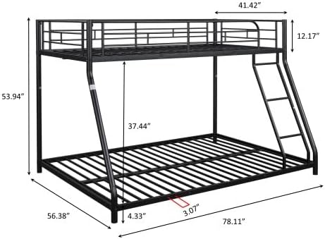 Miniatura 2 de anwickjeff Litera de metal para suelo de cama individual sobre matrimonial, marco resistente con escalera inclinada y barandillas de seguridad para