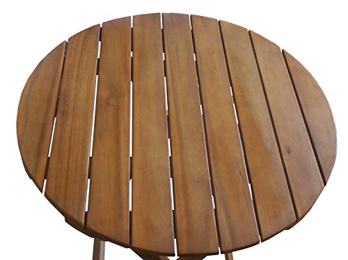 Btexpert 29.5" High Folding Solid Wood Acacia Outdoor Dining Natural Light Stain Finish Patio Deck Lawn Garden Backyard Wooden Adirondack Portable Side Stand Modern Accent Slat, One 24" Round Table #TOP3