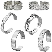 ARHZ - Juego de 6 anillos ajustables de plata para hombre, acero