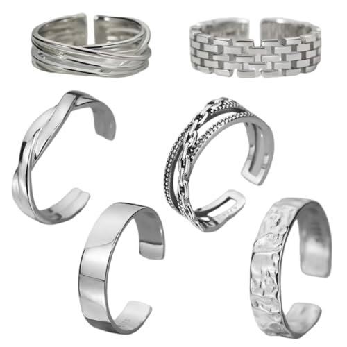 ARHZ Set di 6 anelli regolabili in argento da uomo