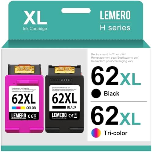 Lemero 62XL Patronen Kompatibel für hp 62 druckerpatronen schwarz Farbe für HP Envy 5540 5544 5660 5640 7640 8000 OfficeJet 200 5740 5742 5744 8040(Schwarz/Farbe,2-Pack)