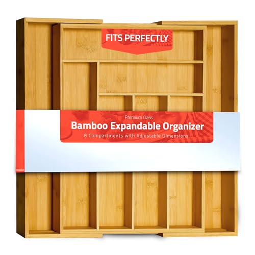 Utopia Kitchen Silverware Organizer, Expandable Bamboo Utensil Drawer Organizer, Kitchen Drawer Organizer, Silverware Organizer for Cutlery, Utensils, Flatware Holder (6-8 Slots, Natural) Pack of 1
