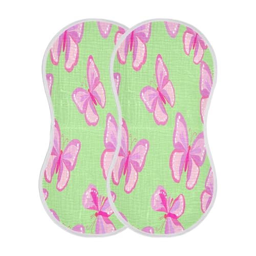 Kigai Pink Butterflies Burp Cloths for Baby 4-Layer Cotton Muslin Burping Cloths 22x11 inch Super Soft & Absorbent Spit Up Burp Rags for Newborn Boys Girls 2 Pack