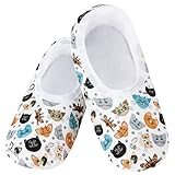 Snoozies Skinnies Cat Slippers for Women - Non-Slip Lightweight and Soft Sherpa Lining - Foldable Travel Kitty Slipper for Women (Kittie Faces-Medium)