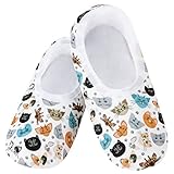 Snoozies Women's Slipper Socks | Cozy House Shoes | Comfy Slip Ons | Fun Slippers | Skinnies Lightweight - Kittie Faces (Medium)