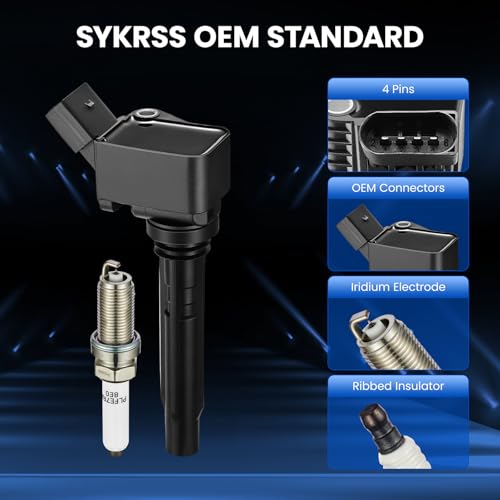 Image of Set of 4 Ignition Coil Pack UF716 and Iridium Spark Plugs LFER7BHX Compatible with Audi A3 A4 A5 A6 TT Q5 Q7 S3 S4 Compatible with Volkswagen Beetle Golf Jetta Passat Replace UF765 UF771