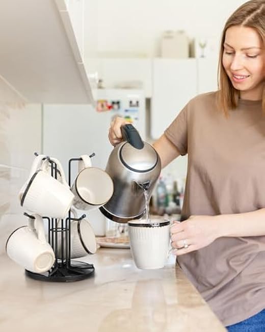 360¡ã Rotatable Coffee Mug Tree for Counter, Metal Mug Holder for Large Cups, Stable Tree Holder with 6 Hooks for Countertop, Cup Racks Organizer Stand for Coffee Bar Accessories & Kitchen Decor