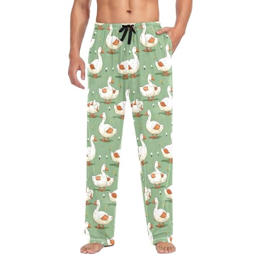 Men's Cute Ducks Pajama Pants with Pockets - Straight Fit Cotton Sleep Bottoms for Lounge & Nightwear#790