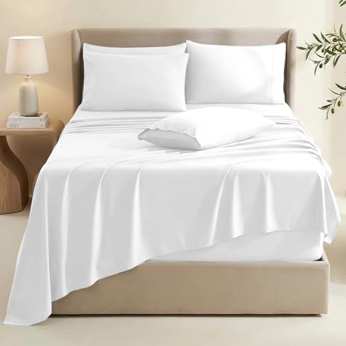 Image of Hearth & Harbor Extra Deep Pocket Sheets - Fits Mattress 18-24 Inches Deep - Extra Deep Pocket California King Size - 6 Piece Cal King Sheets - Cal King, White