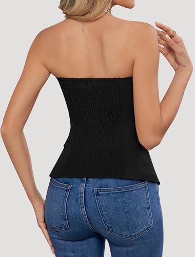 Women's Summer Strapless Vest Tops Notched Neck Tube Tops Button Fitted Sleeveless Work Business Blazer Vest2