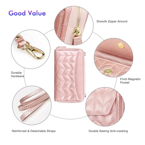 Image of nuoku RFID Blocking Wristlet Wallet for Women, Zip-Around Crossbody Clutch with 2 Removable Straps