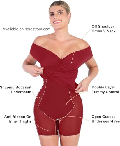 Image of Popilush Women's Shapewear Midi Dress Off Shoulder Wrap V Neck Formal Wedding Guest Cocktail Dresses Bodycon Evening Gowns