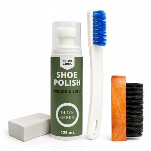 Image of Color Zebra Nubuck & Suede Shoe Polish and Shoe Care Kit | 125 ML Renovator with Handled Brush, Wooden Suede Brush & Cleaning Block