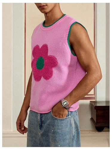Floerns Men's Y2k Sleeveless Floral Sweater Vest Crew Neck Knitted Street Pullover Tops3