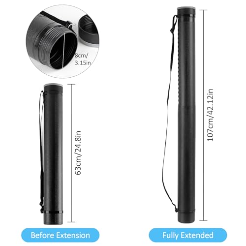 DEWEL Teleskop Posterrolle A0, Transportrolle Zeichenrolle, 63–107cm, Köcher für Bilder Poster und Flipchart Papier, Länge und Tragegurt verstellbar Kunststoff Zeichnungen 1 Stück