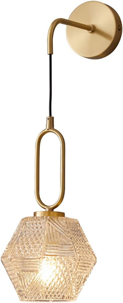 KBUUKYYXouy Industrial Wall Sconce Bedroom Brushed Brass Wall Mounted Light Fixture Hardwired Ribbed Glass Hanging Antique Farmhouse Wall Sconce Vintage Wall Lamp for Bedside Living Room Dining Room